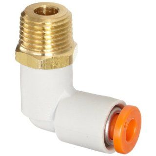 SMC KQ2L03 34A PBT & Brass Push to Connect Tube Fitting, 90 Degree Elbow, 5/32" Tube OD x 1/8" NPT Male