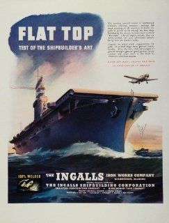 1943 Ad WWII Flat Top Aircraft Carrier Ship Ingalls WW2 Shipbuilding Wartime   Original Print Ad  