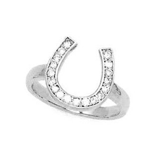 14k White Gold & Diamond Ladies Horseshoe Ring Jewelry