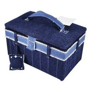 Sewing Basket Sewing Box Blue Denim Jean Generation 11.75" X 6.75" X 6.75" (29.845cm x 17.145cm x 17.145cm) with Handle and Feet.