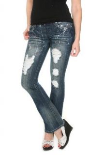Almost Famous Blue Rinse Rhinestone Flare Jeans Size  11