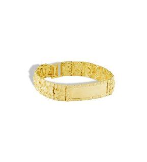 Mens 14k Yellow Gold Nugget Engraveable ID Bracelet Rings Jewelry