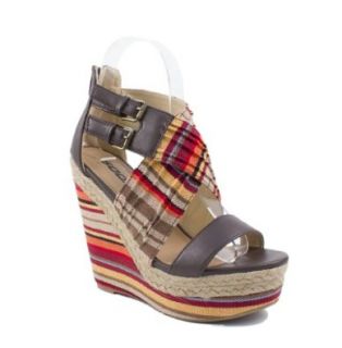 Wilbur By Soda Criss cross Canvas and Leatherette Strapped Open toe Sandal with Espadrille Trim along PlatformWedge, natural multi, 7 M Shoes