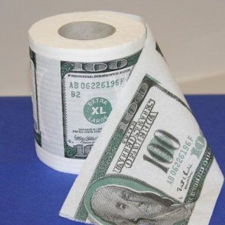 TOILET PAPER/TOILET PAPER WITH $100 PRINT [Made in Moscow, Russia by Joke Parade (Parad Prikolov). 35 meters of decorated toilet paper. The roll is 14 cm in diameter and the paper is adorned with images of the most pouplar currency in the world, in the big