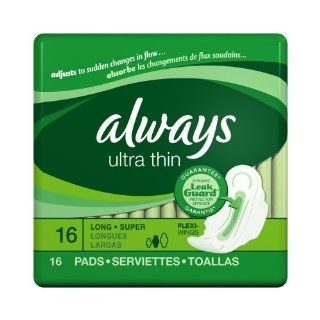 Always Ultra Thin Long/Super With Wings Unscented Pads 16 Count Health & Personal Care