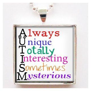 Always Unique Sometimes Mysterious Autism Awareness Glass Tile Pendant Necklace with Chain Jewelry