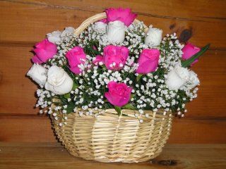 Silk Floral Arrangement (12"tall   12"across   Round Basket)  Artificial Mixed Flower Arrangements  