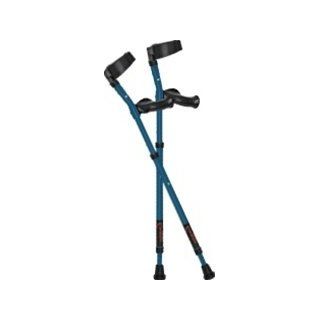 Forearm Crutches Metallic Blue 1 pair with shock absorbing tips to reduce trauma to the forearm, elbow and shoulder also have ergonomically designed grips and swivel 3/4 form fitting cuffs that permits the user to multi task like shake hands or reach for s