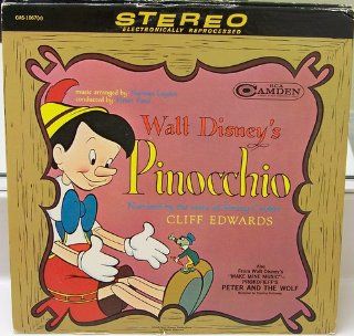 Walt Disney's Pinocchio, Narrated by the Voice of Jiminy Cricket, Cliff Edwards. Also, Prokofieff's Peter and the Wolf, Narrated by Sterling Holloway Music