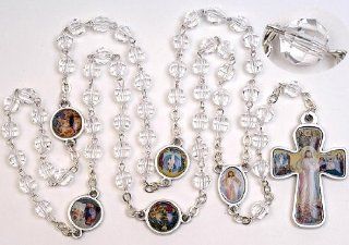925 St Sterling Silver Plated Imported Italian Rosary Of Light Prayer Beads Swarovski Crystal Catholic Patron Saint 5 Mysteries Also Known as The Rosary of the Luminous Mysteries 6mm Swarovski Crystal Beads And Silver Finish Links 1 5/8 inch Cross 19 Inche