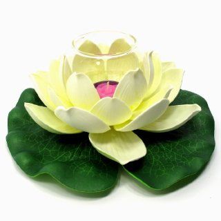 Floating Lotus Flower with Glass Tealight Candle Holder, Small, Approximately 8" Diameter x 3.5"H, Cream   Tea Light Holders