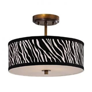 Zebra Print Ceiling Light with Drum Shade   14 Inches Wide   Semi Flush Mount Ceiling Light Fixtures  