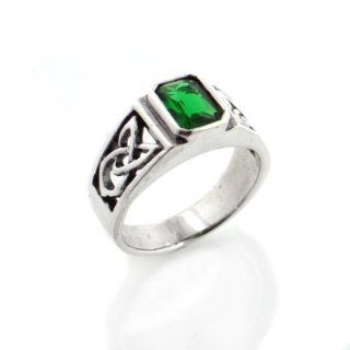 Celtic Trinity Knot and Emerald Green Crystal Sterling Silver Ring Size 6(Sizes 4, 5, 6, 7, 8, 9) Bands Jewelry