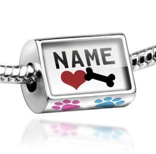 Neonblond Bead Dog/Cat Paw Add your own Cat/Dog Name custom Love Bone   Fits Pandora charm Bracelet Jewelry