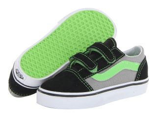 Vans Kids Old Skool V Black/Green Flash) Boys Shoes (Multi)