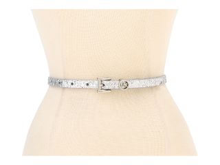 MICHAEL Michael Kors Michael Kors Glitter Panel Belt With Classic Roller and MK Charm Loop Womens Belts (Silver)