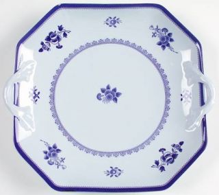 Spode Gloucester Blue (No Trim) Square Handled Cake Plate, Fine China Dinnerware