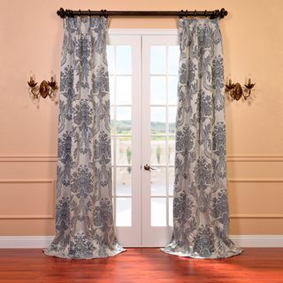 Magdelena Silver And Blue Faux Silk Jacquard French Pleated Curtains