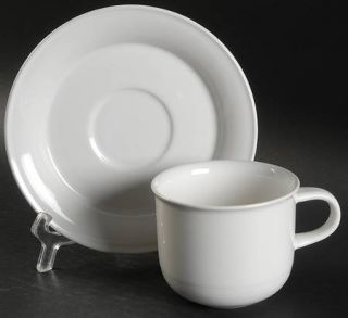 Nancy Calhoun Solid Color White Flat Cup & Saucer Set, Fine China Dinnerware   A