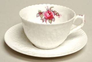 Spode Bridal Rose (No Gold Trim) Flat Cup & Saucer Set, Fine China Dinnerware  