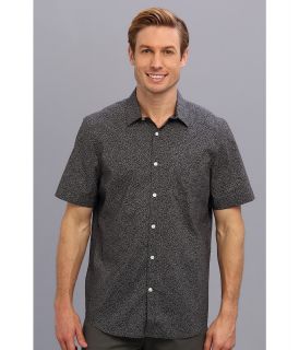Perry Ellis Slim Fit S/S Mini Square Print Shirt Mens Short Sleeve Button Up (Black)