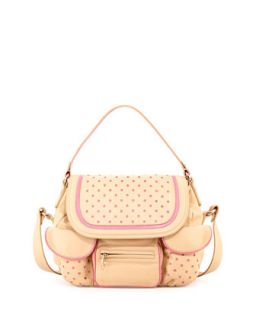 Perforated Leather Satchel Bag, Pink/Tan
