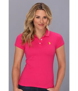 U.S. Polo Assn Solid Small Pony Polo Womens Short Sleeve Pullover (Pink)