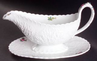 Spode Bridal Rose (No Gold Trim) Gravy Boat with Attached Underplate, Fine China
