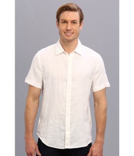 Perry Ellis S/S Solid Linen Mens Short Sleeve Button Up (White)