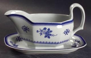 Spode Gloucester Blue (No Trim) Gravy Boat with Attached Underplate, Fine China