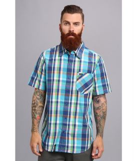 L R G Vacay 47 Plaid S/S Woven Mens Short Sleeve Button Up (Blue)