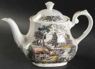 Staffordshire Yorkshire Multicolor Teapot & Lid, Fine China Dinnerware   5p 3bro