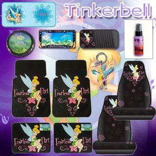 12 Pcs Tinkerbell Fearless Flirt Combo Front Rear Car Floor Mats, Seat Covers, Steering Wheel Covers, Large Sunshade, Cd Organizer, License Plate Frame, Key Chain and a Stylish 24 Pieces Capacity Cd Wallet Automotive