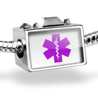 Neonblond Bead Camera Medical Alert Purple "Hospital Logo"   Fits Pandora charm Bracelet Jewelry