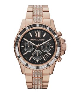 Michael Kors  Mid Size Rose Golden Stainless Steel Everest Chronograph Glitz Watch