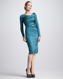 Talbot Runhof Long Sleeve Ruched Cocktail Dress