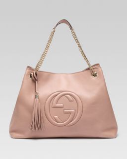 Gucci Soho Large Leather Double Chain Strap Shoulder Bag, Cipria