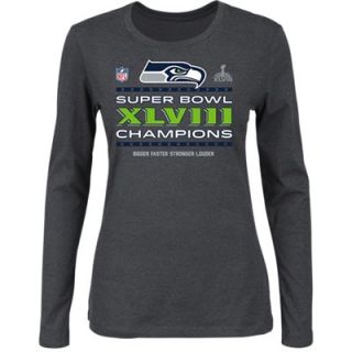 Seattle Seahawks Super Bowl XLVIII Champions Womens Trophy Collection Locker Room Long Sleeve T Shirt   Charcoal