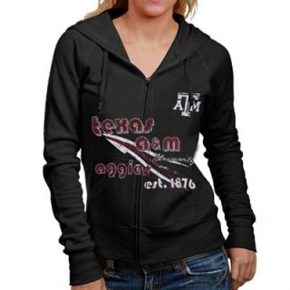 Texas A&M Aggies Ladies Black Retro Distressed Full Zip Hoodie Sweatshirt