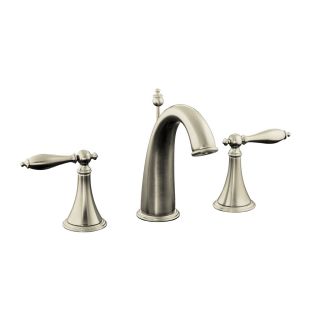 KOHLER Finial Vibrant Brushed Nickel 2 Handle Widespread WaterSense Bathroom Sink Faucet (Drain Included)