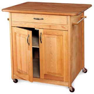 Catskill Craftsmen 30 in L x 38 in W x 34.5 in H Natural Hardwood/Oiled Finish Kitchen Island with Casters