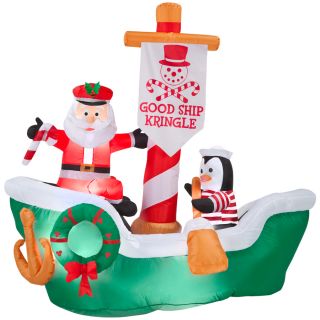Gemmy 5.64 ft Inflatable Good Ship Kringle with Incandescent White Lights