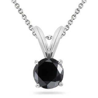1.49 Cts 6.90 6.75x4.85 mm AA Genuine Round Brilliant Black Diamond Solitaire Pendant in 14K White Gold {DIAMOND APPRAISAL INCLUDED} Jewelry