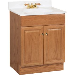 Project Source 24.5 in W x 18.5 in D Oak Intergral Single Sink Bathroom Vanity with Cultured Marble Top