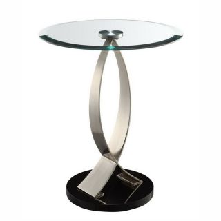 Powell Brushed Chrome/Black Poly Round End Table