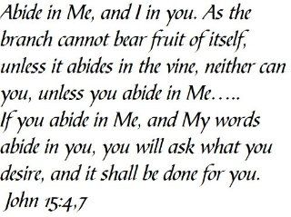 Abide in Me, and I in you. As the branch cannot bear fruit of itself, unless it abides in the vine, neither can you, unless you abide in MeIf you abide in Me, and My words abide in you, you will ask what you desire, and it shall be done for you. John 15