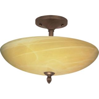 15.375 in W Flemish Gold Copper Tea Stained Glass Semi Flush Mount Light