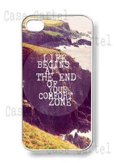 Case Cartel TM Apple iPhone 4 4G 4S Life Begins At The End Of Your Comfort Zone Quote WHITE Sides Slim HARD Case Vintage Retro Unique Cell Phones & Accessories