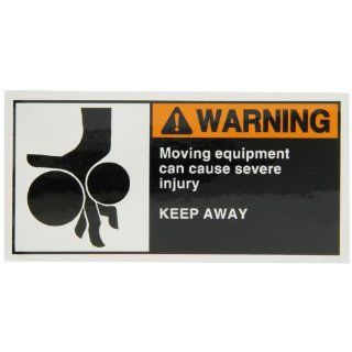 Brady 96159 Self Sticking Polyester Cema Safety Label , Orange/White On Black,  2 1/2" Height x 5" Width,  Legend "Moving Equipment Can Cause Severe Injury Keep Away (W/ Picto)" (5 Labels per Package)