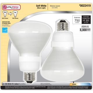 Utilitech 2 Pack 15 Watt (65W) BR30 Medium Base Soft White (2700K) CFL Bulbs ENERGY STAR